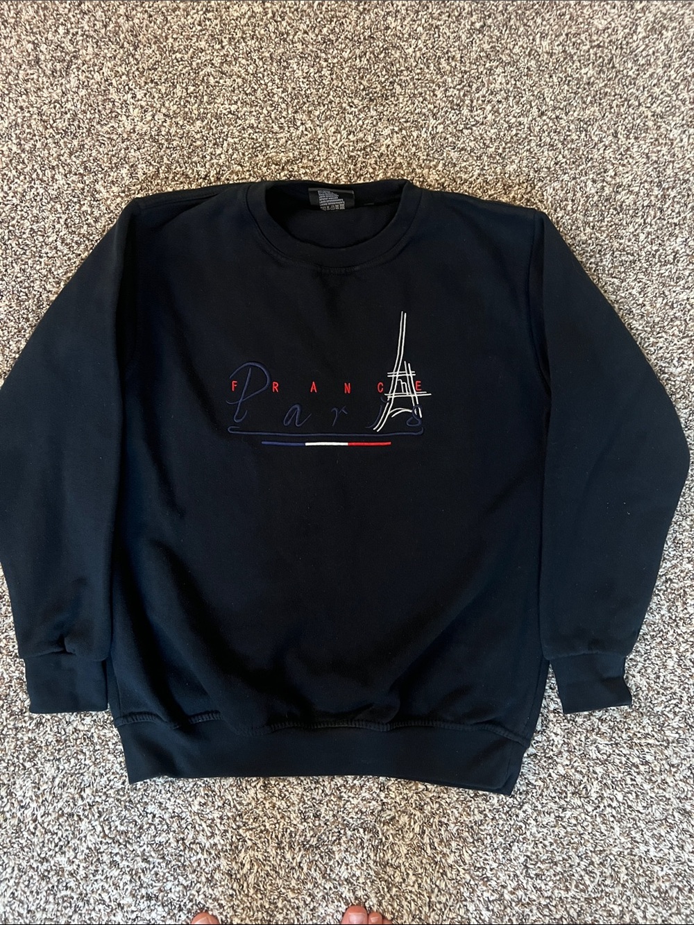 Black Crewneck Sweater with France Eiffel Graphic